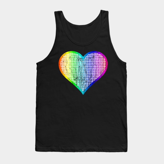 Distressed Rainbow Gingham Heart Tank Top by bumblefuzzies